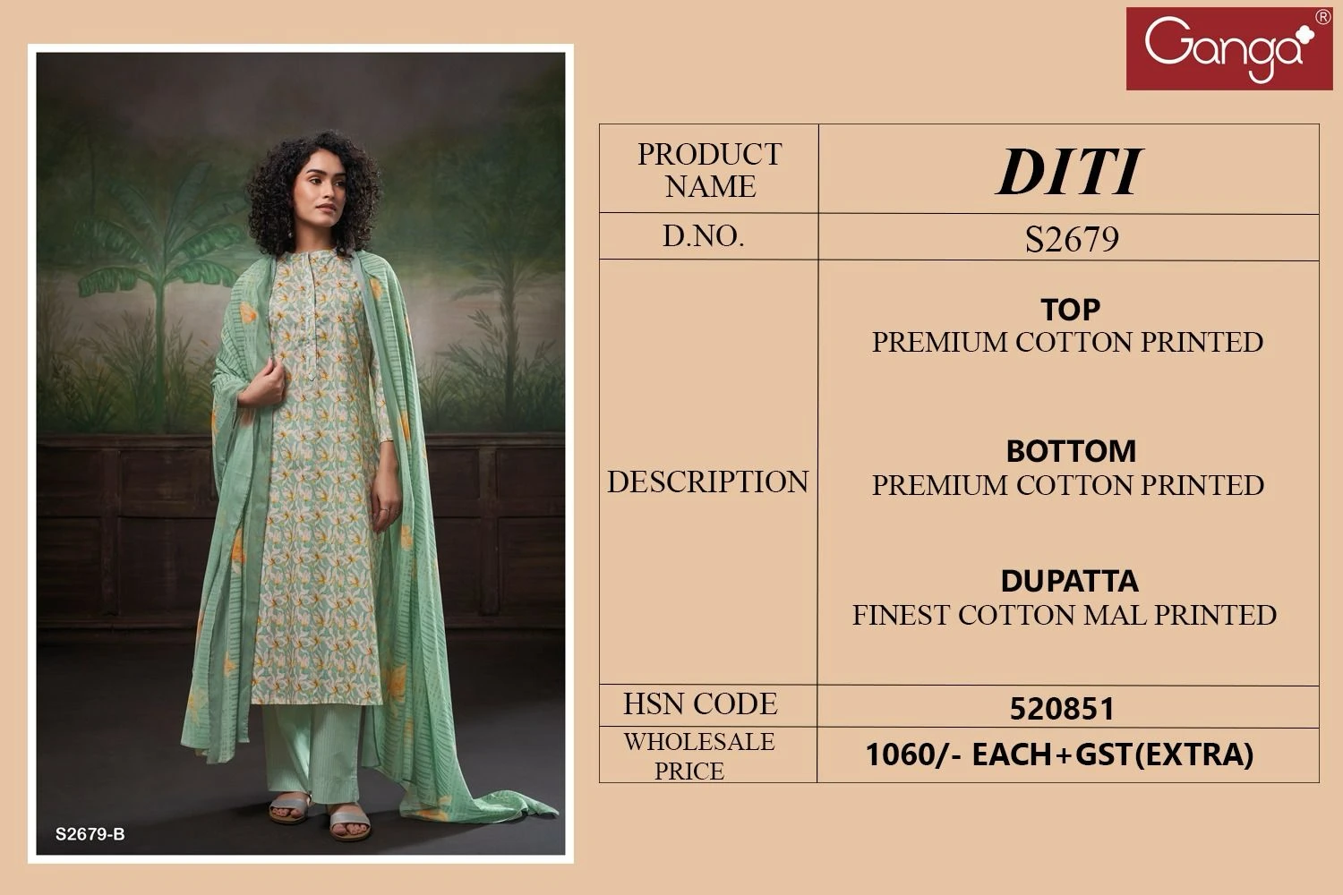 Ganga Diti 2679 Premium Cotton Printed Wholesale Fancy Salwar Suit Catalog — Wholesale Salwar Suits, Ganga wholesale from Surat - Gallery Image 5